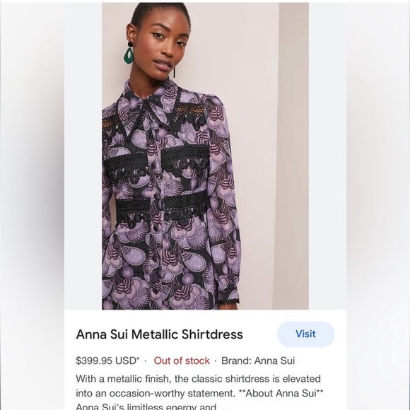 Anna Sui shimmer and velvet mod style Art Deco print purple dress S - Picture 9 of 9